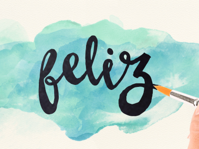 Dribbble blog feliz happy lettering watercolor