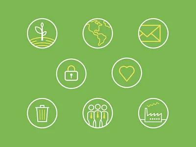 Icon set bin business circle data earth email factory heart iconography icons illustration security