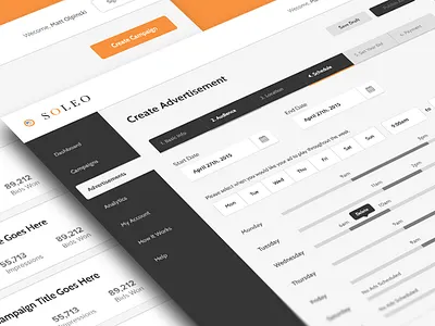 Ad Management Dashboard calendar cms dashboard design interface portal progress schedule ui web website