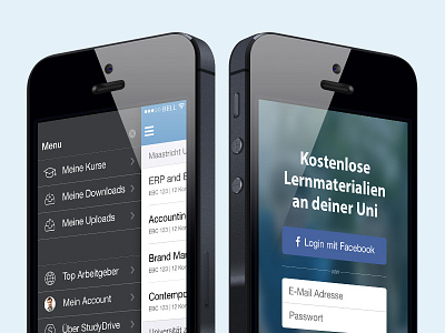 StudyDrive App app iphone menu startscreen ui ux