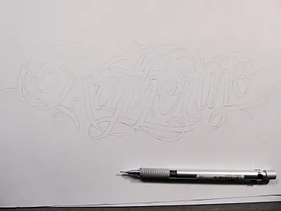 Katherine pre-ink sketch calligraphy interlocking katherine lettering name pencil script sketch