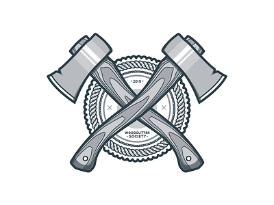 Woodcutter society axe badge flat illustration iron line logo rope shade tree wood zattberg