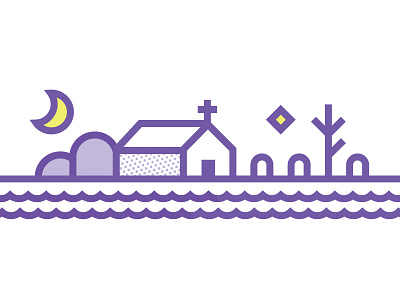 Landscape Illustration Test Doodle No. 3 church dead graveyard illustration lines moon purple rip thick tombstone tree