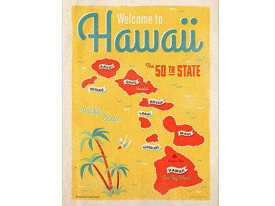 Welcome to Hawaii hawaii illustration map poster retro russell tate russelltate.com