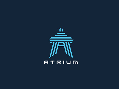 Atrium a biulding blue letter type