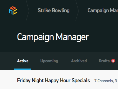 Campaign Manager UI breadcrumbs dark dashboard ui