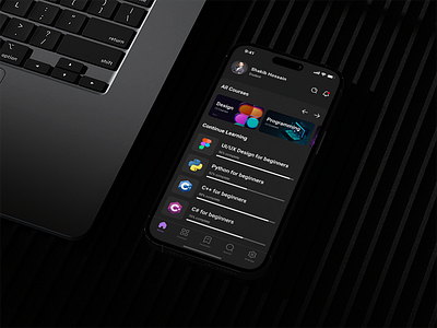 E-learning Mobile IOS App app clean ui course app dark mode ui e learning app edtech education app figma learning platform lms mobile app modern ui online learning student dashboard study app uidesign uiux uxdesign