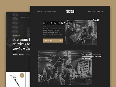 Notorious Barbershop Store barbershop cart dark design font news products shop store type ui ux