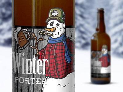 Winter Porter Beer Label barn board beer label design bottle brewery craft beer etching hand drawn illustration pen and ink snow snowman winter wood