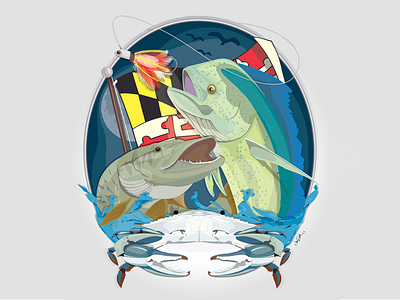 Fish Poster crab fish flag illustration maryland poster