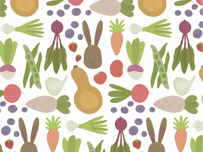 Garden Harvest Pattern carrot garden illustration illustrator pattern polka dots rabbit repeating vector vegetables veggies