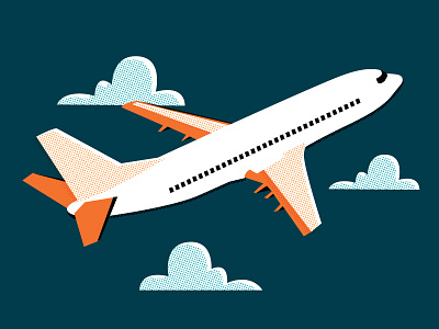 up up & away airplane cloud clouds flat flying halftone illustration plane vector