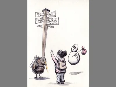 A card for baby Eliana greeting card handmade illustration inking kiwi painting robot sketch