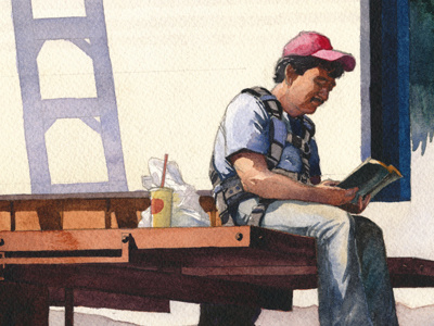 Lunch On Pico billboard book california illustration los angeles lunch painting palm tree reading watercolor worker