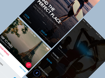 Social Tourism App app clean colorful dark icons imagery ios login plan tourism
