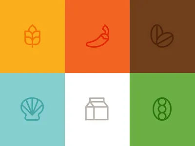 Food Icons dairy delivery farm icons line milk nuts pepper service shellfish soy wheat
