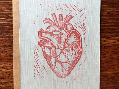 Heart Linocut Print block cardstock heart illustration ink print