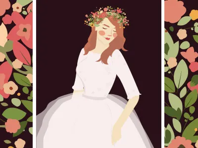Peach Bride black bride dress floral flower hair handmade peach portrait vector wedding wedding dress
