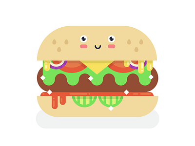 happy burger character cheeseburger hamburger happy illustration ketchup lettuce pickles tomatoes