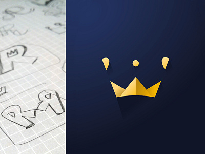 Crown Logo crown doodle gold letter logo mark negative space r sketch symbol