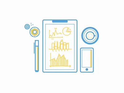 Fintech Desktop board donuts doodles finance fintech graphs iphone minimal pen tea