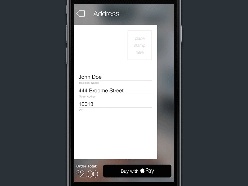 Babun Send It animation app apple apple pay card form gif interaction ios motion postcard prototype