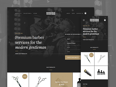 Notorious Barbershop Home barbershop cart dark font news products shop store type ui ux