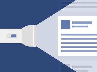 Shining a Light on Facebook Dark Posts clean facebook feed flashlight flat illustration post profile shine social media vector