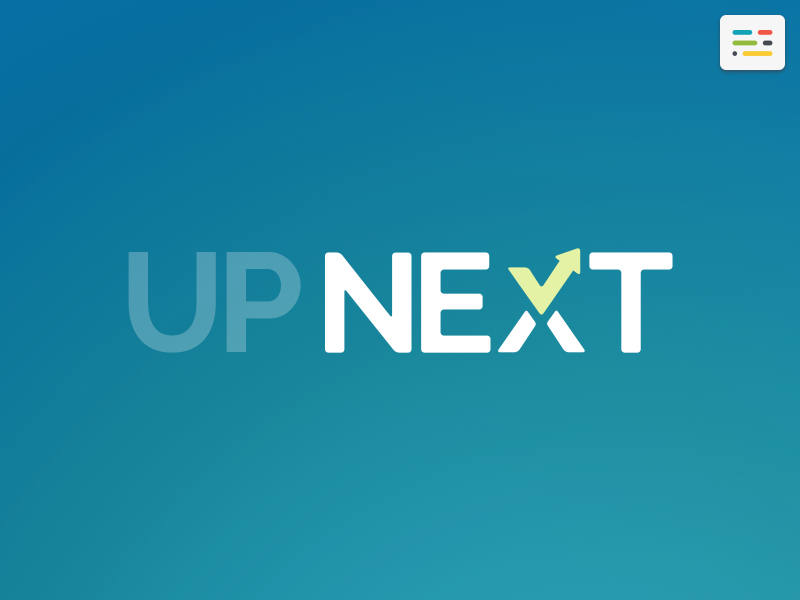 Up Next Logo: Blue arrow assembly blue check checkmark done gradient logo next task to do