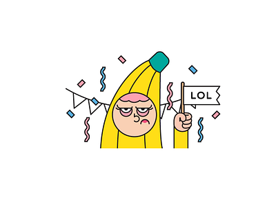 Bananas for motto app 2d character banana character design confetti flag grumpy illustration illustrator lol party sticker