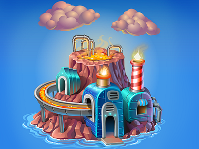 Tiny Factory cloud cute environment factory fire game island lava rock tiny vector volcano