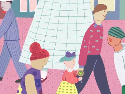 Big City boy children city color illustration man people street teenager woman