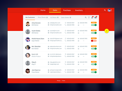 Web in Material UI cards contacts dashboard directory material material design red sales ui ux web website