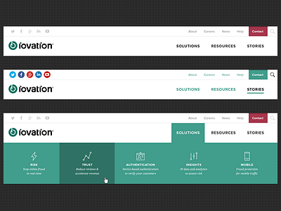 Website Navigation drop down menu hover icons iovation navigation responsive technology website