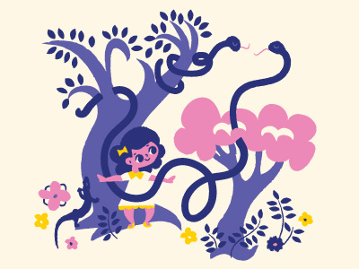 Why'd it have to be snakes! flowers illustration pink purple snakes trees violet