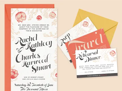 Down Right Flowery floral invitation invite memoriam pro script set wedding