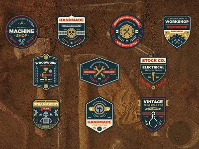 Workshop Badges badge blade hammer machine mechanic retro shop steampunk tool vintage work workshop