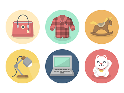 Category Illustrations design flat icons illustrations set shadow