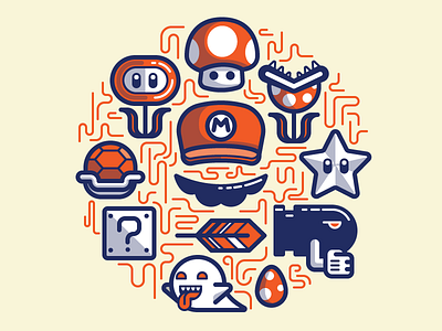 Super Mario Essentials bullet carapace colorful egg fanart feather game ghost hat illustration mushroom star