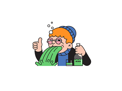 Good Times for motto app 2d character absinthe character design drunk illustration illustrator puking sticker thumbs up tipsy