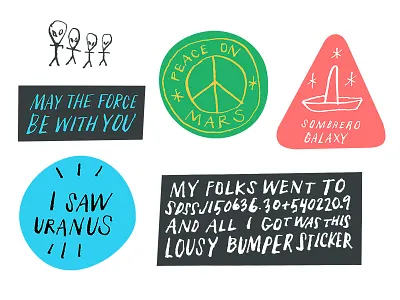 Bumper Stickers for a Space Ship aliens force galaxy mars peace sombrero sticker family uranus
