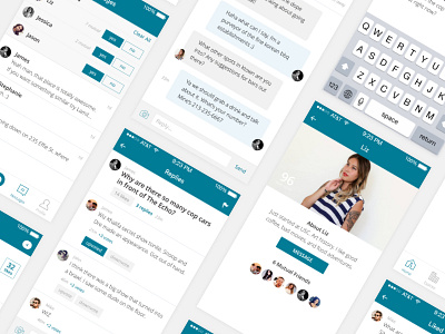 Social App app blue clean minimal mobile profile screens social app