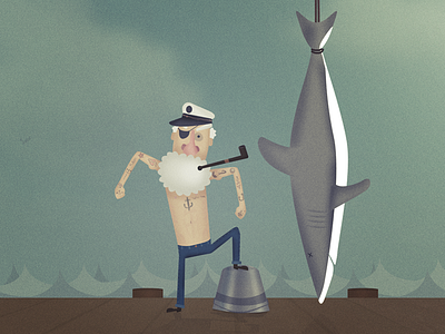 Sailor bucket fishing old school pipe sailor shark smoke tattoo texture