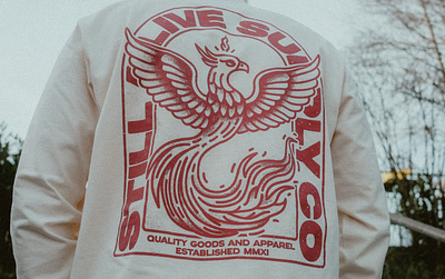 Dead Drop 002 apparel design bird illustration brand fire flames graphic design illustration line illustration old school design phoenix screenprinting seattle still alive supply co stippling streetwear tattoo design