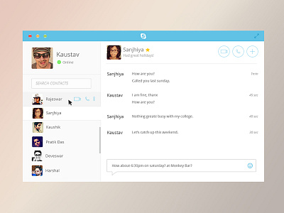 Skype application chat clean design flat grey ipad sykpe visual design