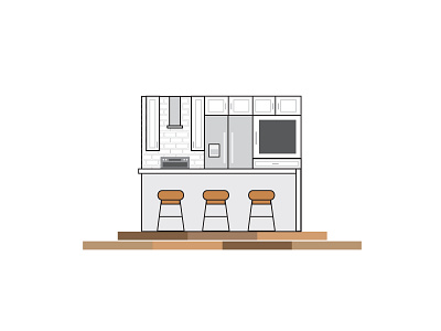 Kitchen brown grey house illustration kitchen stool tile wood