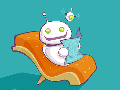 Chillbot chilling newspaper robot sofa