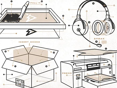 Capability Diagram Illustrations box branding diagram headphones icon illustration screen printing shirt