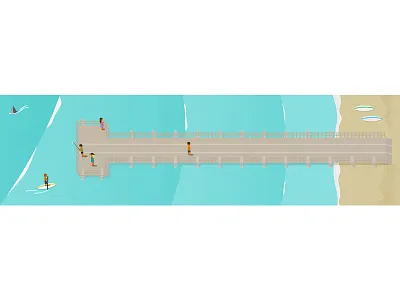 SHARK! beach illustration ocean pier shark water waves