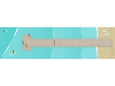 SHARK! beach illustration ocean pier shark water waves